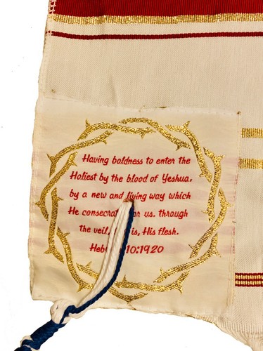 Chal de oración cristiana mesiánica rojo sangre de Yeshua Jesús y bolsa talit Yeshua - Imagen 8 de 10