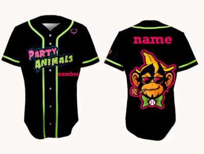 Party Animals BASEBALL 3D CUSTOM NAME AND NUMBER  Shirt FULL SIZE S-5XL