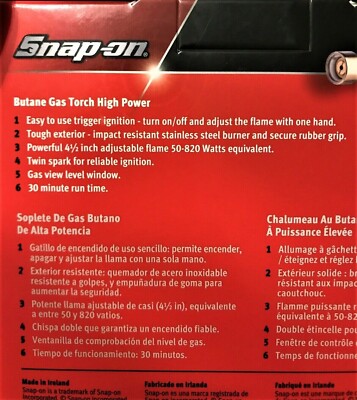 SNAP ON TOOLS USA GREEN BUTANE GAS TORCH TORCH400 TORCH400G HIGH