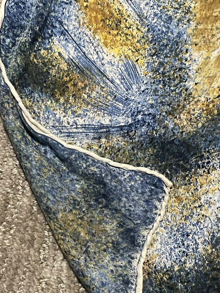 "Bufanda de seda vintage borde enrollado diseño floral pintoresco 29"" X 30""" Foto 3 de 4