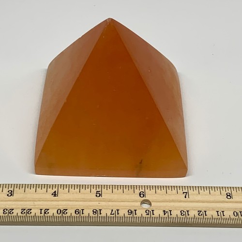 683g, 3.4"x3.6" Orange Selenite/Satin Spar Pyramid Crystal @Morocco, B24190 - Picture 8 of 9