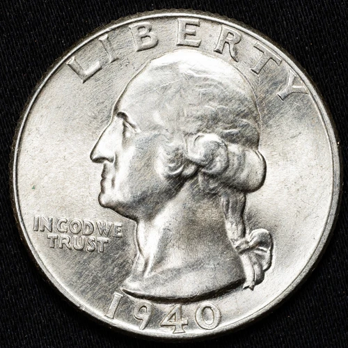 1940-P Choice BU Uncirculated Washington Silver Quarter, Philadelphia Mint