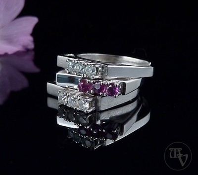 Vintage 3er Set 835 Silber Ringe Weiße & Pinke Steine Ringgröße verstellbar