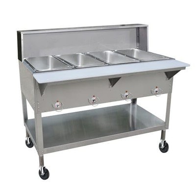 Kratos 28W-203 Mobile Four Pan Open Well Electric Steam Table with Undershelf