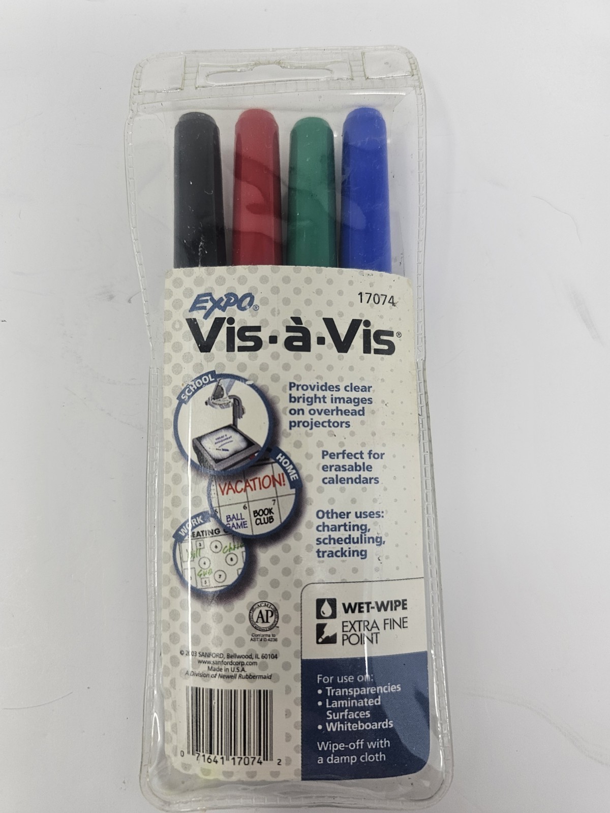 Expo Vis-a-Vis Wet Erase Markers, 4-Color Set 16074, Fine Point