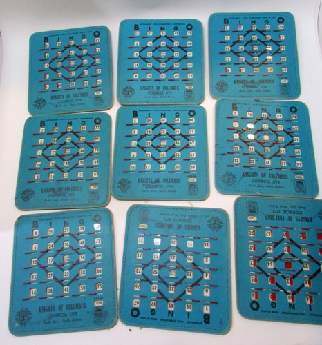 9 Vintage 1950s Bingo Cards USA Knights of Columbus Council 1779 Devils Lake ND