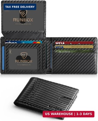 RUNBOX Wallet for Men -Slim Rfid Leather Mens Bifold Novelty Wallets 2 ID Window