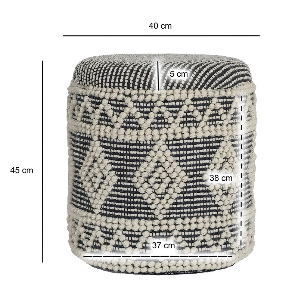 Pouf FineBuy Pouf rembourré Laine Rond Gris 40 cm Pouf Boho avec