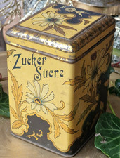 antik Jugendstil Zuckerdose Art Nouveau Blechdose Deko für shabby chic Küche