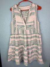 Elan Dress Womens Medium Pink Geometric Sleeveless Tiered Ruffle Hem Boho Summer