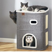 2-Storey Cat House for Indoor Cats Bed, Covered Beds  Furniture with Scratch...