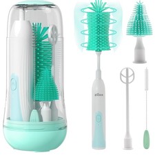 Portable Electric Bottle Brush Cleaner Kit for New Moms - Green 7-in-1 Set