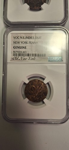 Lot of 2 VOC N.E. Indies Duit New York Penny 1790 NGC Genuine Dutch Colonial