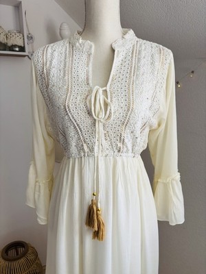   Boho Maxikleid im Vintage-Look mit Spitze & Golddetails, Einheitsgröße   