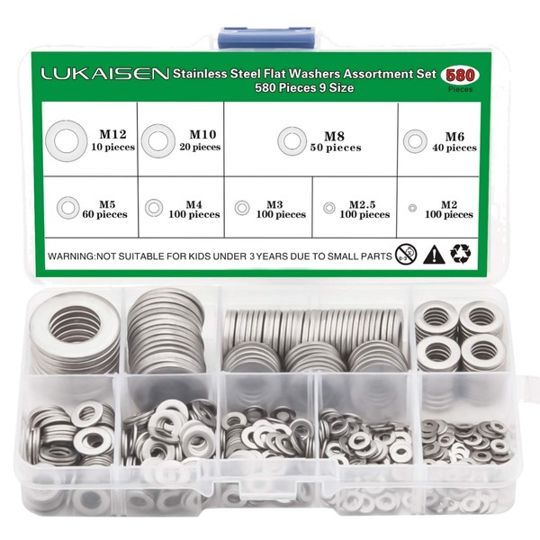 Unterlegscheiben Set Edelstahl 304 M2-M12 580 Stk Flach Scheiben Sortiment-image