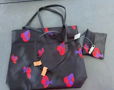 Bovano USA Red Hat Society Hand Bag & Purse Black Red Purple 12" x 10"