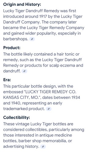Antique Embossed Lucky Tiger Remedy Medicine Bottle Eczema & Dandruff ~ Kansas C - Picture 17 of 17