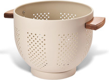 Metal Colander with Wooden Handle and Stable Base 7 Quart Kitchen Strainer for