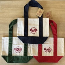 Trader Joe's Canvas Mini Tote Bags - Set Of Three Red, Blue, Green