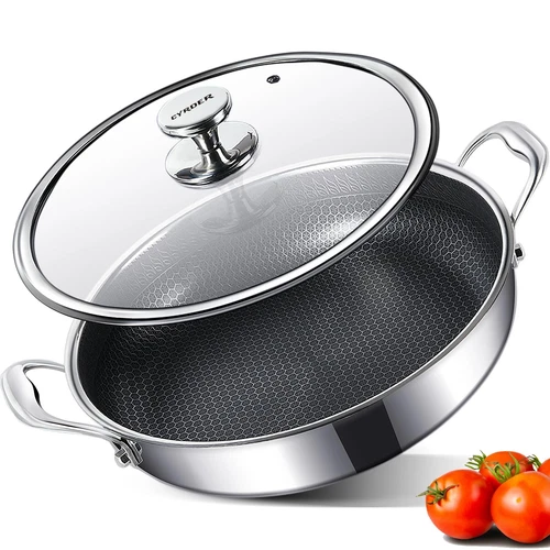 316L Stainless Steel Frying Pan-12inch Hybrid Nonstick Induction Pan with Lid...