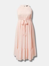 Torrid Light Pink Tea Length Clip Dot Hi Neck Tiered Dress | Plus |Size 2