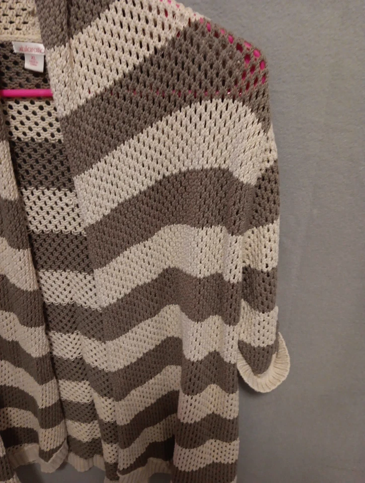 Женский кардиган Xhilaration размер XL коричневый бежевый в полоску с манжетами рукав - Изображение 2 из 4