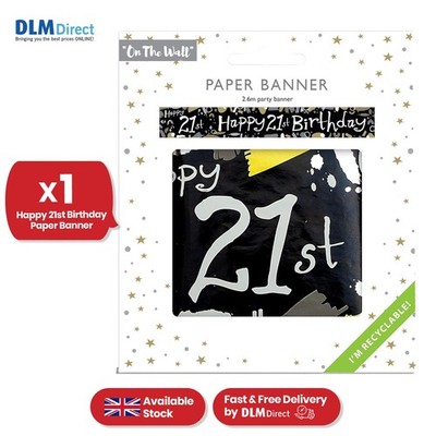 Happy 21st Birthday schwarz-weiß recycelbares Banner - 2,6 m
