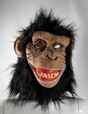 Chimpanzee Monkey Full Face Faux Fur Mask Black/Brown Halloween One Size