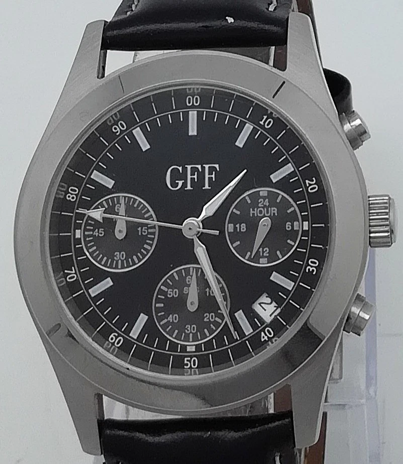 GFF Herrenuhr,Chronograph,Leuchtzeiger,Datumsanzeige,Lederband,die Uhr läuft - Bild 2 von 4