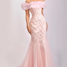 Off Shoulder Mermaid Floor Length Evening Dress Beading Crystal Sweet Prom Gown