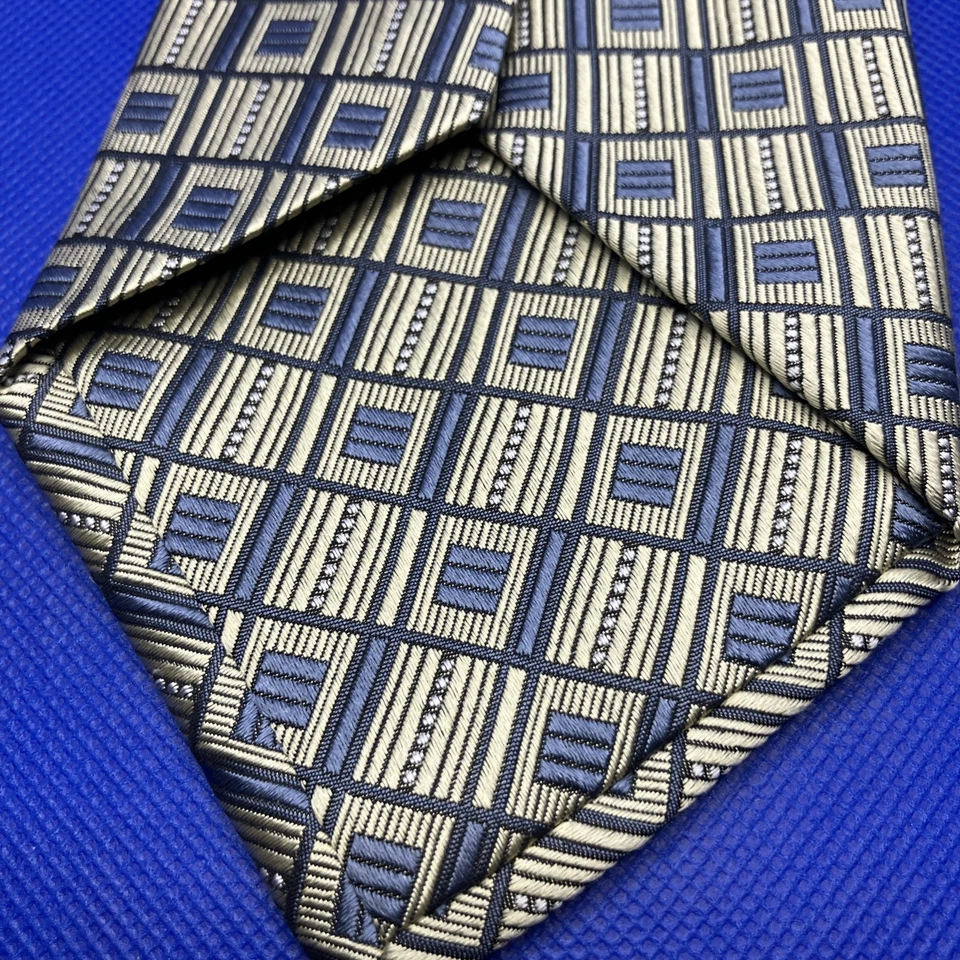 Мужской дизайнерский галстук BURMA BIBAS 100% шелк КЛЕТЧАТЫЙ желтый/синий 4 дюйма x 56 дюймов - Изображение 4 из 4