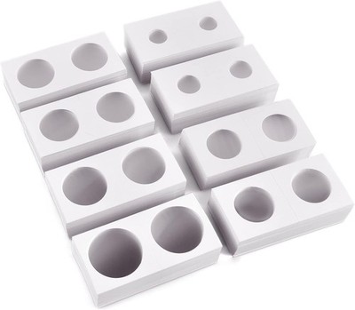 400Pcs Coin Holders Cardboard Coins Flips 2x2, 8 Sizes Collection Display Boo...