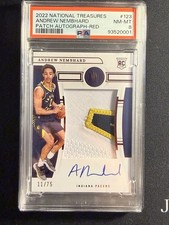 2022 National Treasures Andrew Nembhard Rookie Patch Auto Red /75 RPA RC PSA 8