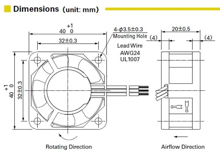 Lot5pcs Ball Bearing 40mm*20mm 109P0405F6D01 5VDC/5V Fan/Cooler/Blower 3pin/Wire - Image 2 of 2