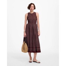 Madewell The Melody Smocked Midi Dress in Daisy Print Dusty Plum S NWT