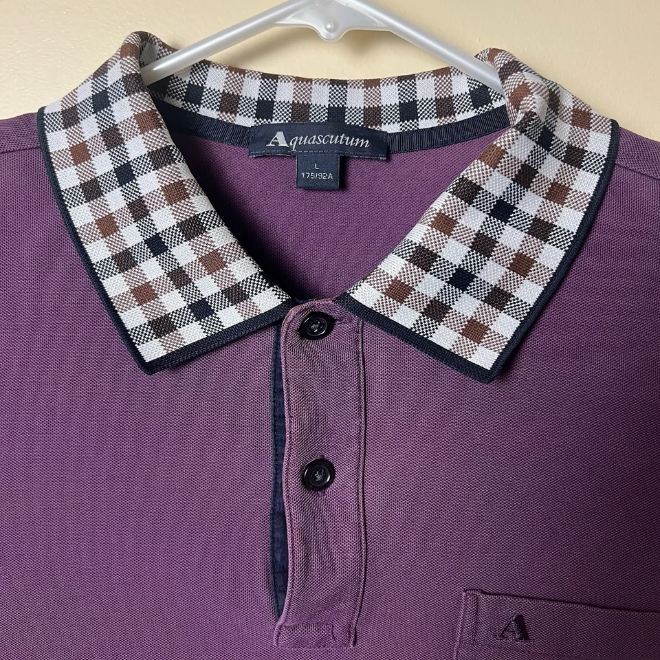 Polo AQUASCUTUM Hombre Cuello Manga Larga Púrpura Talla Grande Algodón Foto 2 de 4