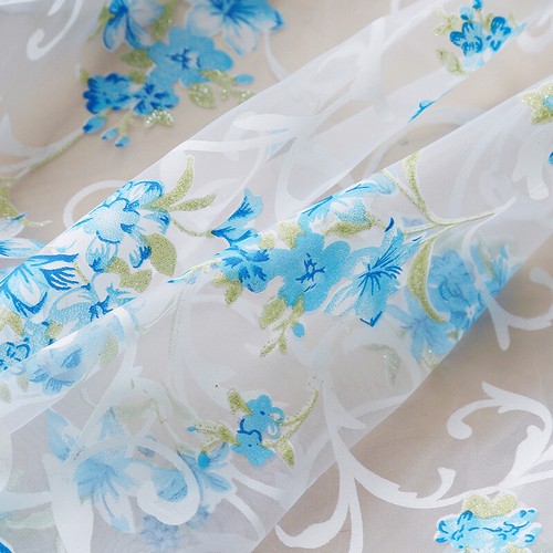 Voile Curtains Panel Leaves Flower Sheer Tulle Curtain Window Screening Slot Top - Picture 4 of 18