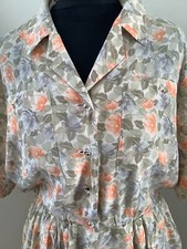Vintage Dress 12 Silk Mix Very Feminine Soft Pastel Colours Floral Leaf Pattern