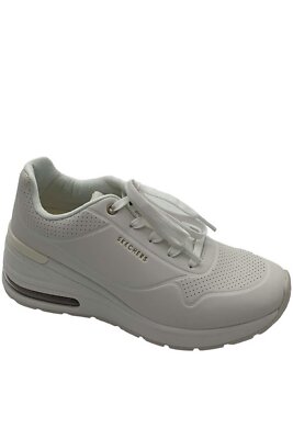 Skechers Million Air Lace-Up Wedge Sneakers Elevat-Air White