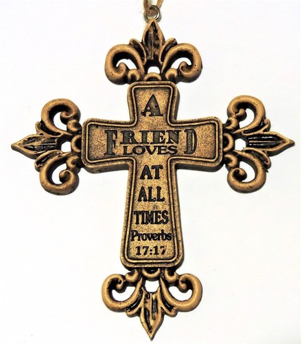 Cross Fleur De Lis Ornaments Design Prov 17:17 Christmas New Polyresin 4x4 1/2in - Picture 9 of 9