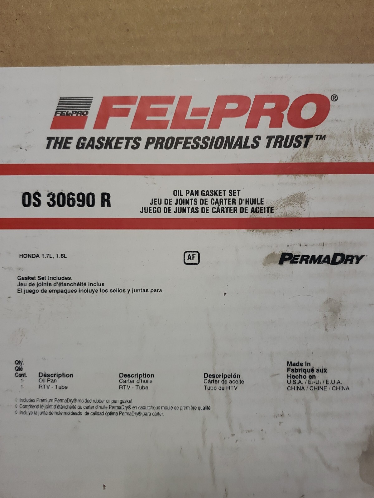 Oil Pan Gasket Felpro OS30690R Honda 1.6L / 1.7L D16Y7, Y8, D17A1 9605