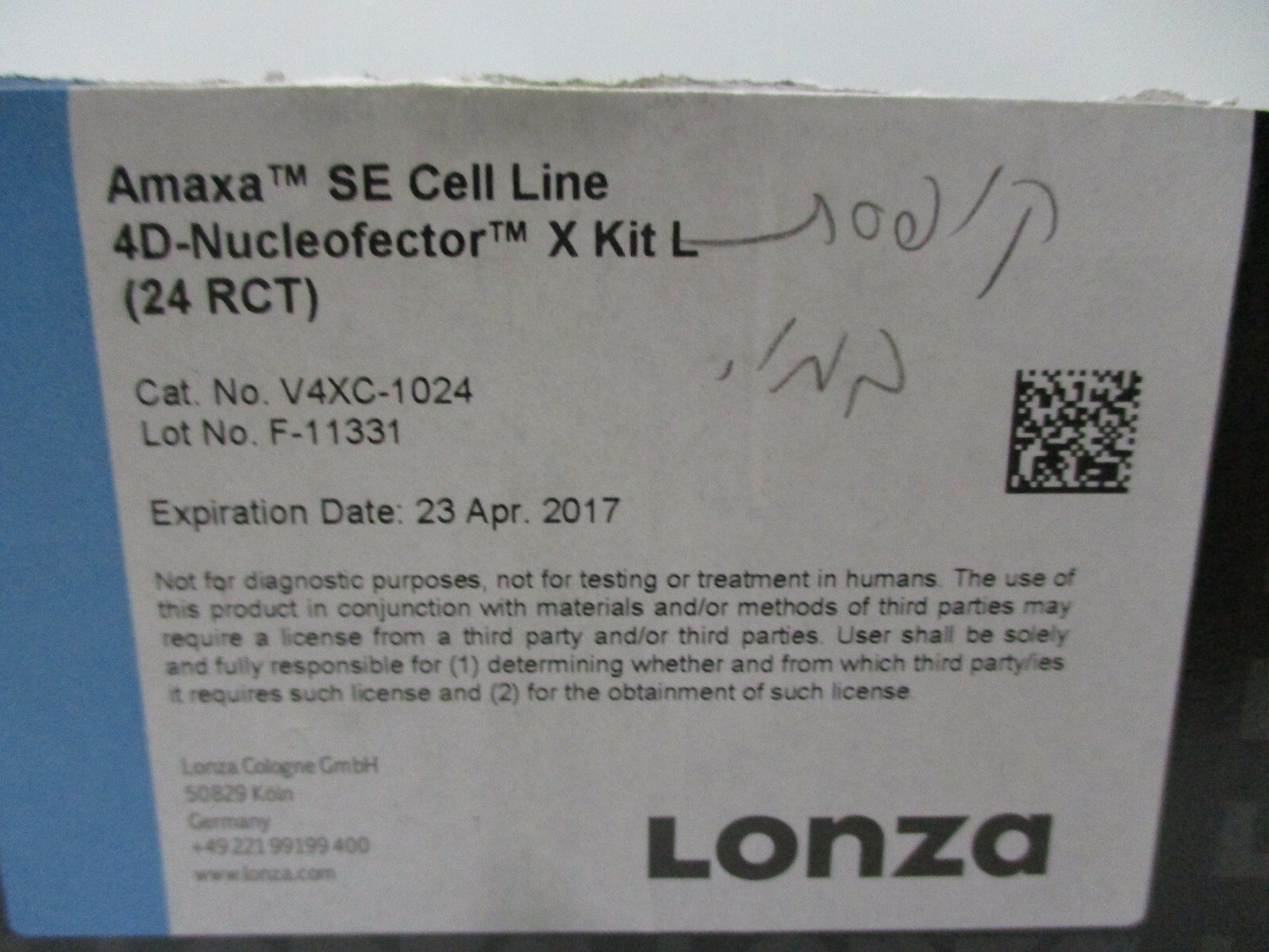 LONZA V4XC1024 F11331 E Cell Line 4DNucleofectorTM X Kit L (24RCT