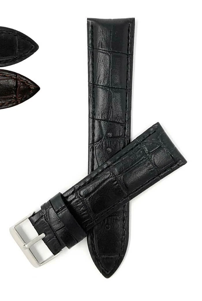 Bandini Vegan Watch Band, Alligator Style, Faux Leather Strap 12mm 14 20 22  24mm