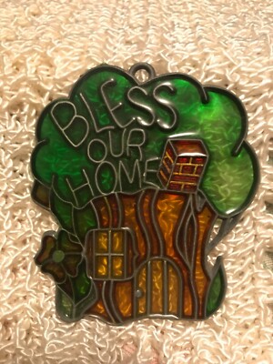 Vintage plastic Sun Catcher Bless Our Home 
