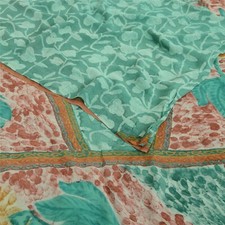 Sanskriti Vintage Sarees Green Pure Georgette Silk Printed Sari 5Yd Craft Fabric