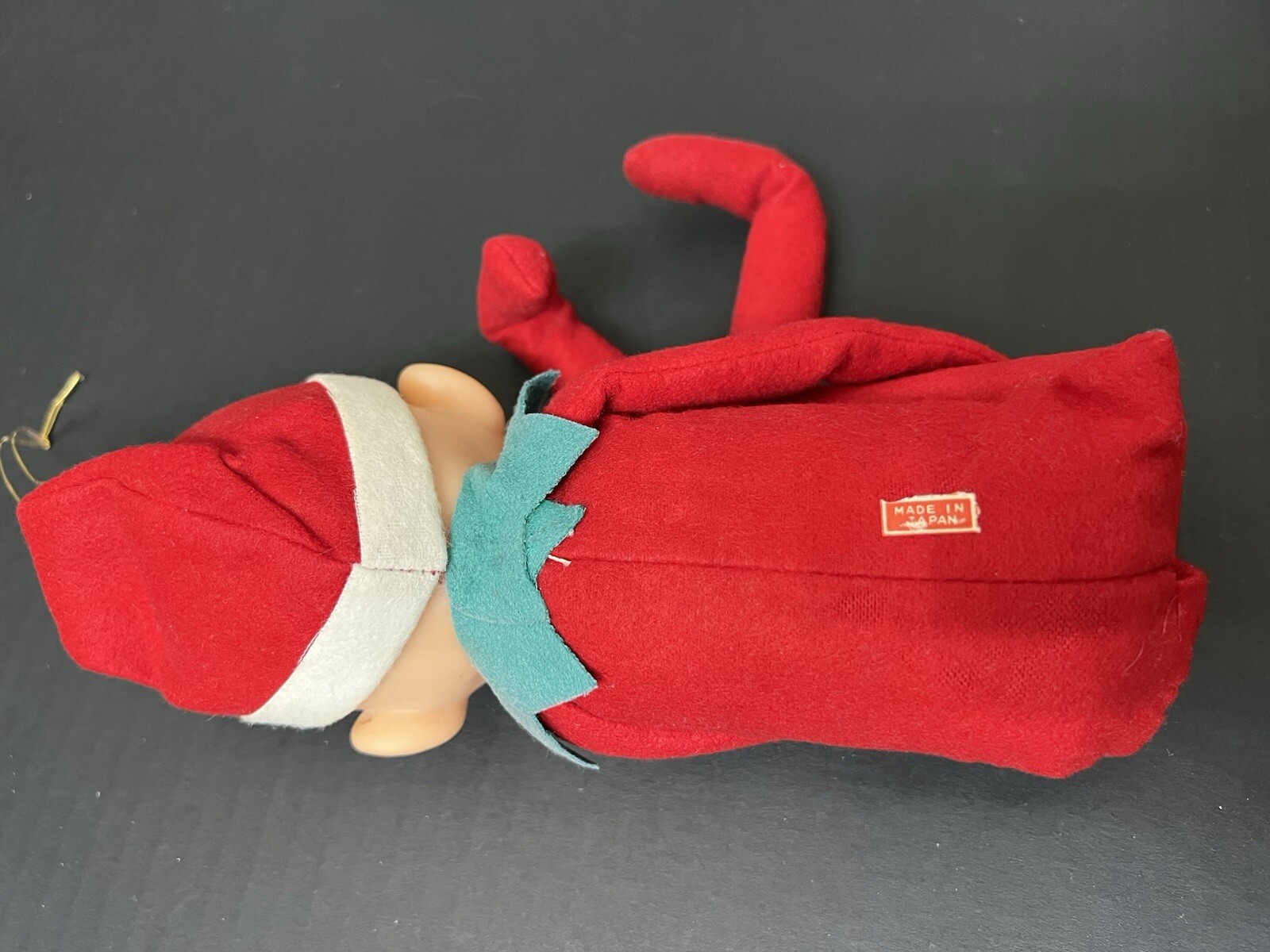 Rare 1950s-60s Vintage Japan Pixie Elf Knee Hugger Red Felt With White Gloves