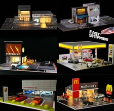 1/64 Diorama Garage Model LED Lighting Parking Lot Display Case Model Scene US