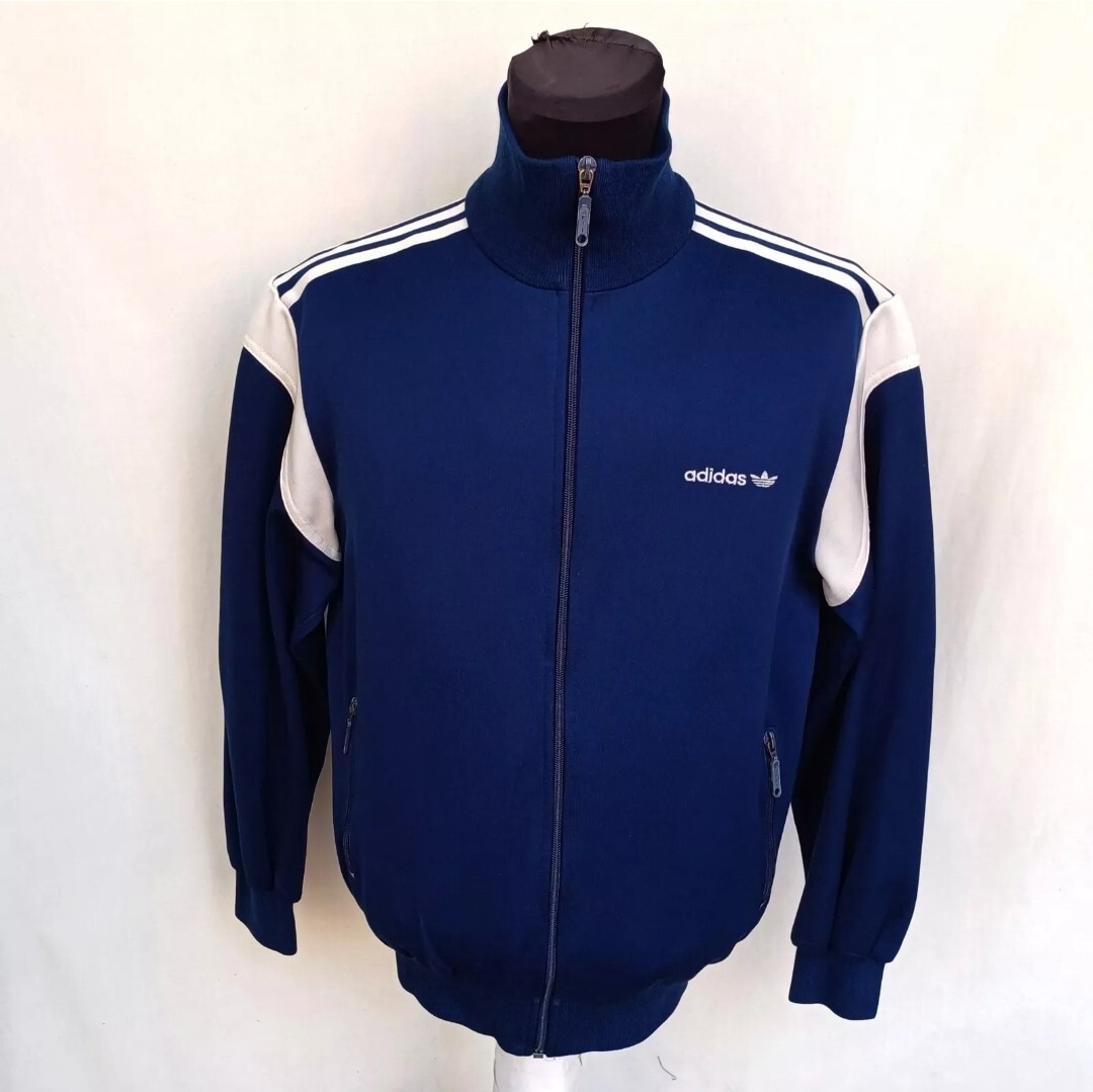 Vintage 90s Adidas Full Zip Track Top Jacket Striped Navy