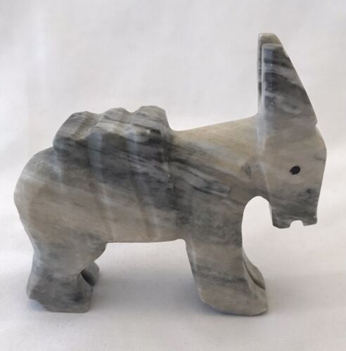 Vintage 3.75” Tall Hand Mexican Carved Onyx Burro Donkey Black/Gray/Tan