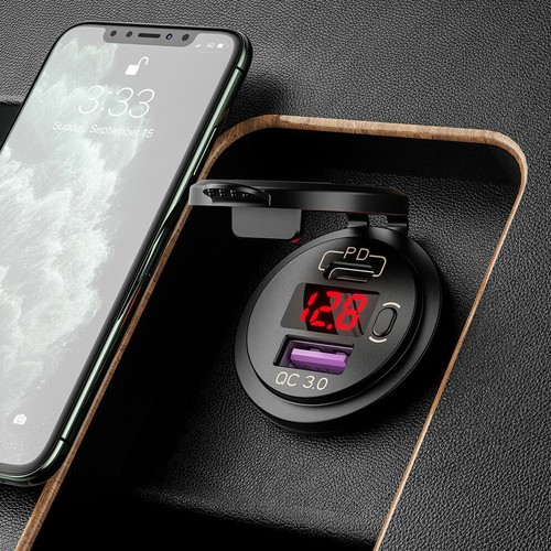 QC 3.0 Double Prise USB Chargeur LED Voltmètre 12V Prise de Puissance pour Voiture Bateau RV - Photo 39 sur 48